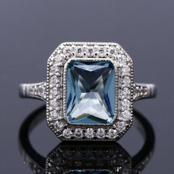 ❤Noble Retro Carved Pure Blue Zircon Silver Vintage Rings for Women, MARR9167 - Picture 1 of 5